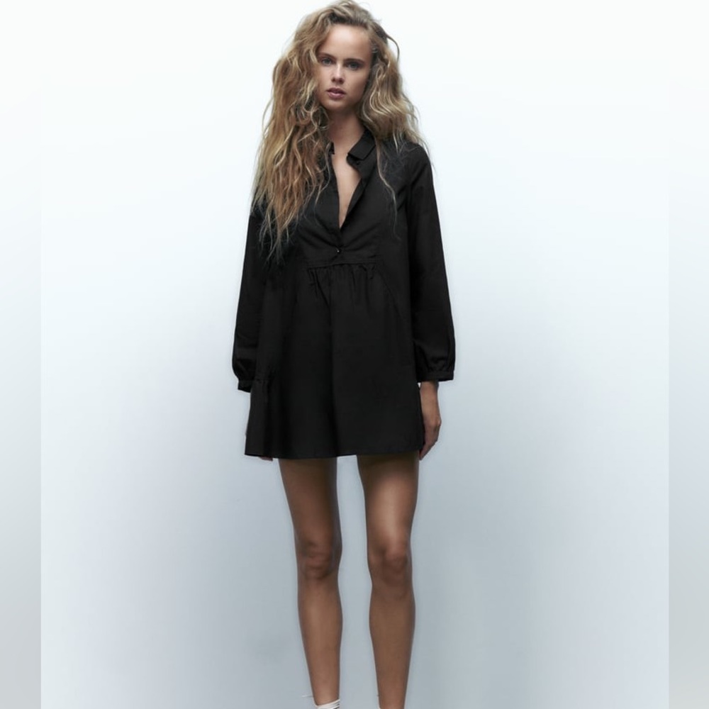 Zara black poplin mini dress xs